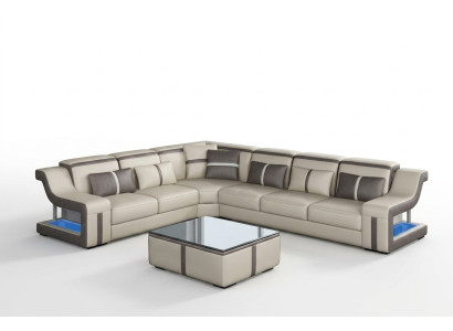 XXL sofá esquinero con USB sofá esquinero para sala de estar mesa sofá cojín asiento de cuero
