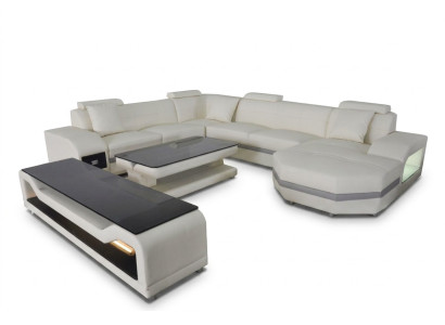 Sofá esquinero de cuero, conjunto de esquina, sofá esquinero, sofá, sofá seccional, mesa acolchada, USB.