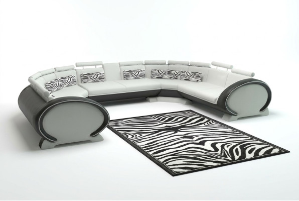 Sofá de esquina de cuero de diseñador moderno en forma de U con cojines de asiento + USB.