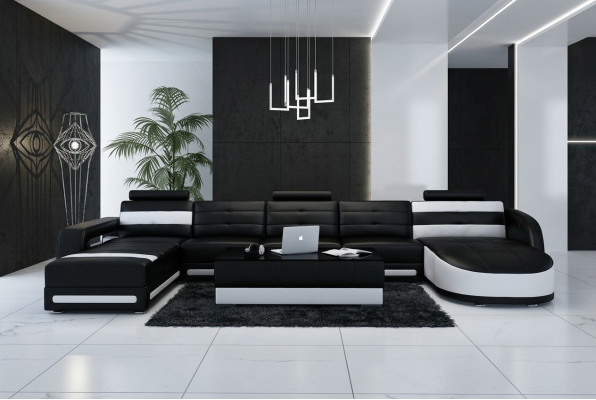 Sofá de cuero Sofá Chaise longue Esquinero Conjunto de sofás Moderno diseño de sofá con USB