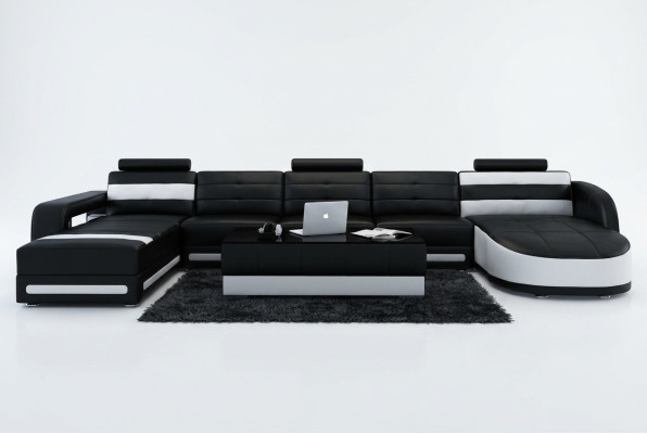 Sofá de cuero Sofá Chaise longue Esquinero Conjunto de sofás Moderno diseño de sofá con USB