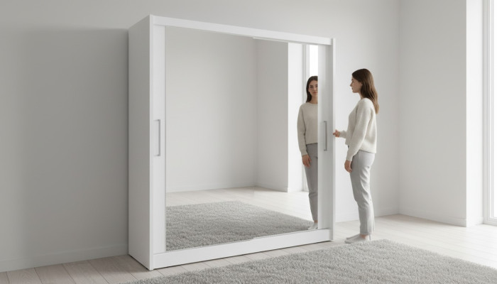 Armario de espejo para dormitorio, 200cm de altura, armarios para ropa con puertas correderas.