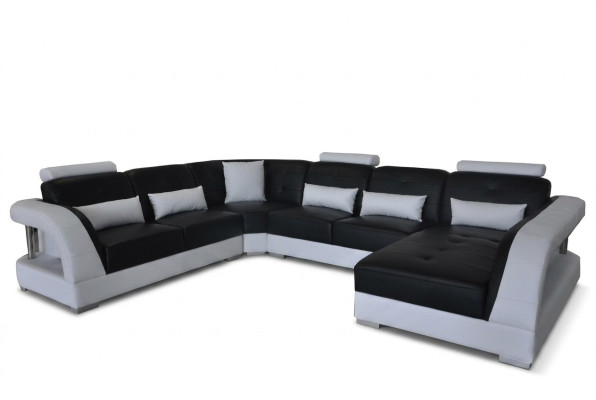 Diseño de sofá de esquina de cuero para sala de estar, sofá moderno con esquina USB, nuevo conjunto negro