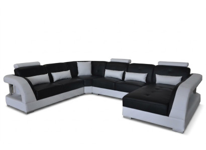 Diseño de sofá de esquina de cuero para sala de estar, sofá moderno con esquina USB, nuevo conjunto negro