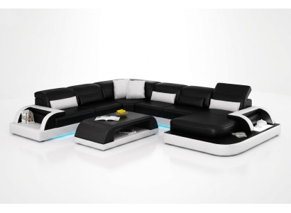Sofá Esquinero Diseño Sofá Negro Tapizado Conjunto de Asientos Sofá de Cuero con Puerto USB