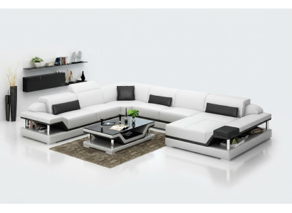 Diseño de sofá de esquina de cuero para sala de estar, sofá moderno, conjunto de muebles, esquina, nuevo, blanco, USB.