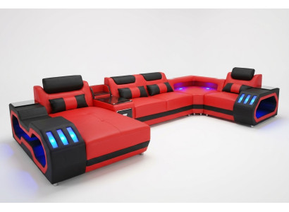 Sofá de cuero Sofá Sofá de diseño de salón Juego de muebles Sofá moderno en forma de U con puerto USB