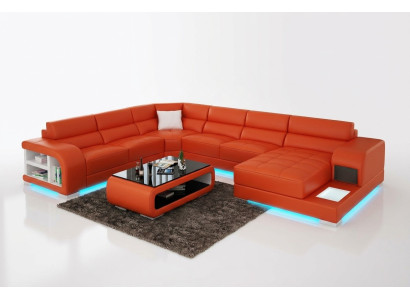 Moderno diseño de sofá de cuero con luces LED, sofá de esquina con puerto USB.