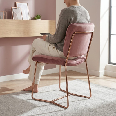 Silla rosa de diseño de una sola plaza, sillón tapizado, silla de metal.