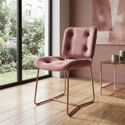 Silla rosa de diseño de una sola plaza, sillón tapizado, silla de metal.