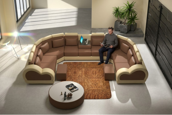 Sofá de cuero con USB, sofá de cojín, sofá esquinero, paisaje habitable, gigante XXL, relax nuevo.