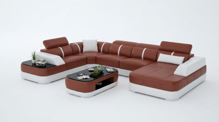 Sofá de cuero tapizado esquinero conjunto de muebles de sala de estar con puerto USB