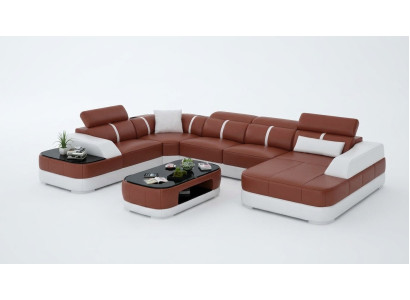 Sofá de cuero tapizado esquinero conjunto de muebles de sala de estar con puerto USB