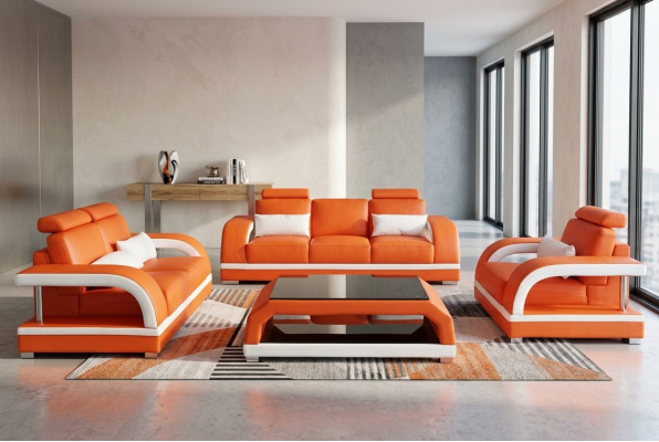 Sofá Sofá de cuero Acolchado Asiento Conjunto de sofás 3+2+1 USB + Juego de mesa Sofá de diseño
