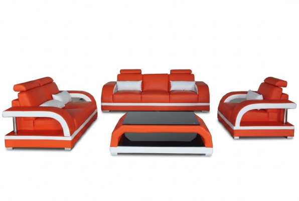 Sofá Sofá de cuero Acolchado Asiento Conjunto de sofás 3+2+1 USB + Juego de mesa Sofá de diseño