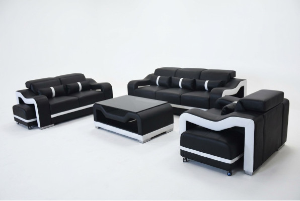 Sofá de cuero con USB, juego de sofás acolchados 3+2+1 asientos completo con mesa.
