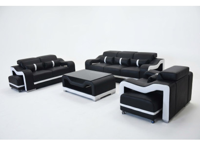 Sofá de cuero con USB, juego de sofás acolchados 3+2+1 asientos completo con mesa.