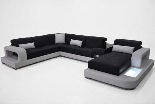 Moderno sofá de esquina acolchado con USB + luz para sala de estar.