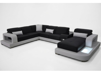 Moderno sofá de esquina acolchado con USB + luz para sala de estar.
