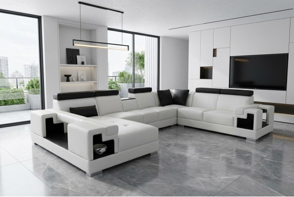 Sofá de cuero con puerto USB, sofá de esquina, conjunto de sofás para el salón, sofá moderno de diseño.