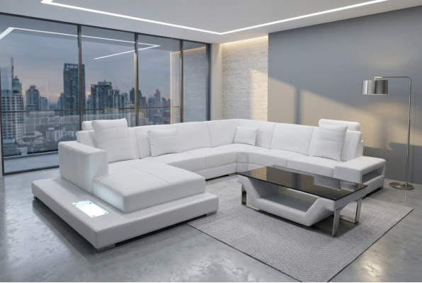 Sofá de cuero esquinero conjunto de sala de estar sofá acolchado rinconera zona de asientos + mesa + USB
