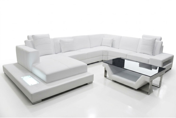 Sofá de cuero esquinero conjunto de sala de estar sofá acolchado rinconera zona de asientos + mesa + USB