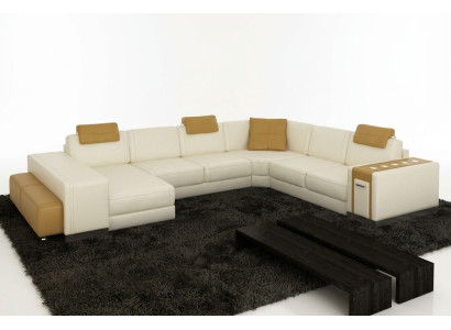 Conjunto de muebles de salón sofá de diseñador LED USB sofá grande de cuero rinconero esquina asiento