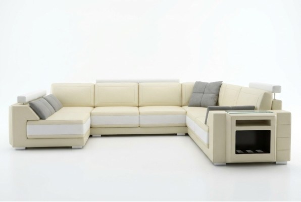 Sofá de diseñador con USB, sofá esquinero, sofá de cuero, conjunto de esquina acolchado con luces.