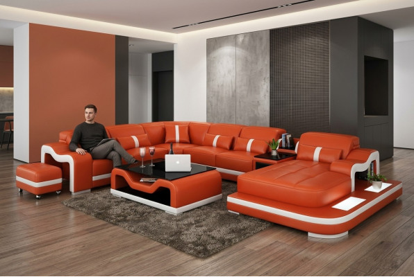 Sofá de cuero con USB Sofá de esquina Sofá conjunto de sala de estar Diseño de sofá moderno.