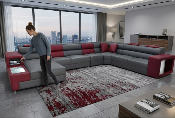 Sofá familiar extra grande, sofá moderno para salón, sofá de fiesta de cuero con USB.