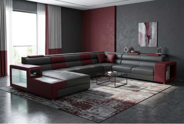Sofá familiar extra grande, sofá moderno para salón, sofá de fiesta de cuero con USB.