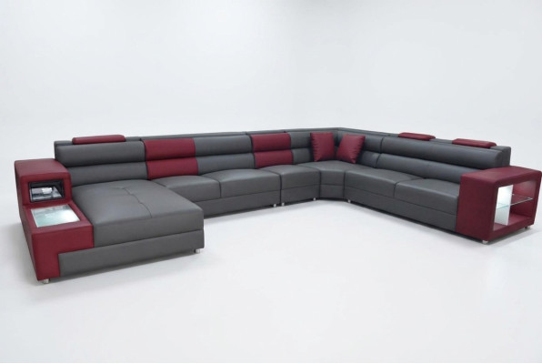 Sofá familiar extra grande, sofá moderno para salón, sofá de fiesta de cuero con USB.