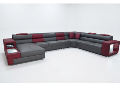 Sofá familiar extra grande, sofá moderno para salón, sofá de fiesta de cuero con USB.