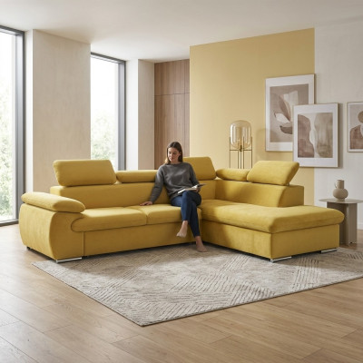 Diseño de sofá esquinero en forma de L, sofá, sofá cama acolchado con función de cama, textil.