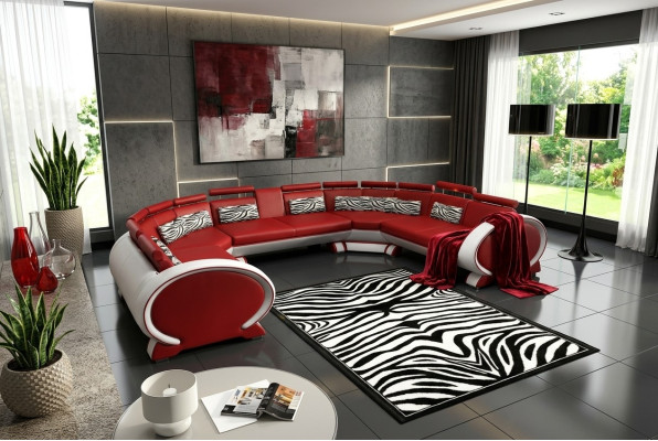 Sofá de cuero con USB, sofá tapizado, conjunto de sofás, sofá de salón, sofá de esquina, sofá rojo.