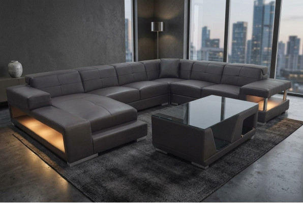 Wohnlandschaft Ecksofa Polster Sitzecke Sitzgarnitur Ledersofa Sofa Couch + USB  Sofá esquinero de salón tapizado, conjunto de asientos, sofá de cuero, sofá, sofá + USB.