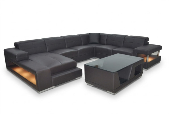 Wohnlandschaft Ecksofa Polster Sitzecke Sitzgarnitur Ledersofa Sofa Couch + USB  Sofá esquinero de salón tapizado, conjunto de asientos, sofá de cuero, sofá, sofá + USB.