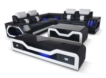 Sofá de piel moderno en forma de L con sistema de sonido - USB - Bluetooth Nuevo
