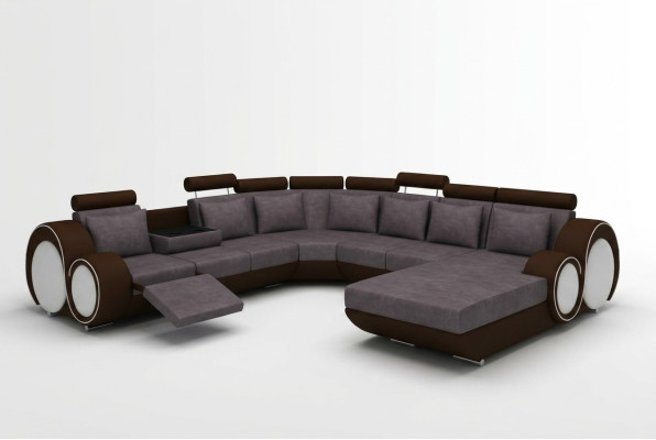 Sofá textil con USB, sofá de salón XXL de tela, sofá grande con cojines en forma de U, nuevo.