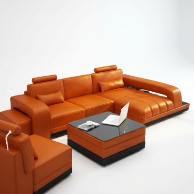 Sofá de cuero sofá paisaje de vida esquina sofá conjunto de esquina sofá de diseño USB naranja nuevo