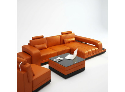 Sofá de cuero sofá paisaje de vida esquina sofá conjunto de esquina sofá de diseño USB naranja nuevo