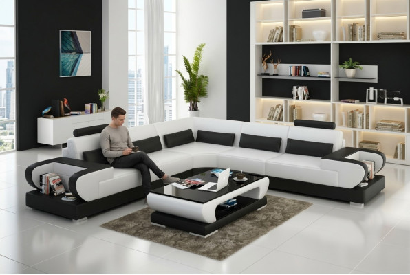 Sofá de cuero Sofá Salón Sofá rinconera Diseño Sofá moderno con USB Sofá de esquina