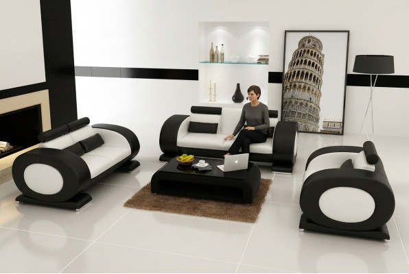 Sofá de cuero Sofá moderno Conjunto de sofás para sala de estar de 3 plazas + 2 plazas + 1 plaza Sofá de diseño con USB