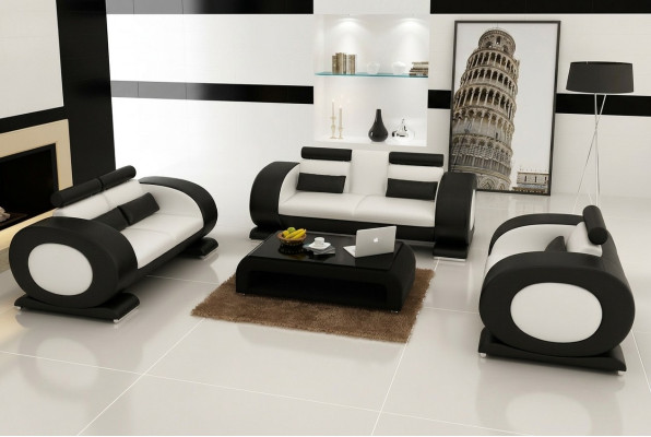 Sofá de cuero Sofá moderno Conjunto de sofás para sala de estar de 3 plazas + 2 plazas + 1 plaza Sofá de diseño con USB