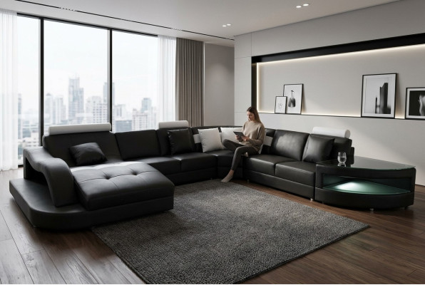 Sofás de cuero Conjunto de esquina diseño moderno con mesa Sofá USB L6015