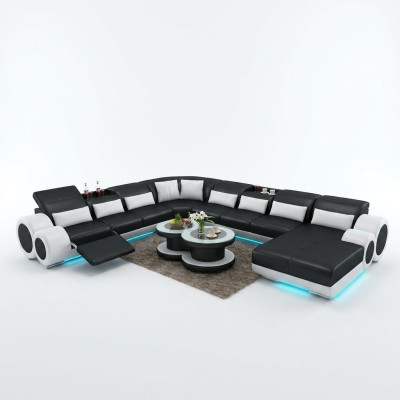 Sofá de cuero Sofá conjunto de salón Esquina sofá Sofá en forma de L con diseño moderno con puerto USB