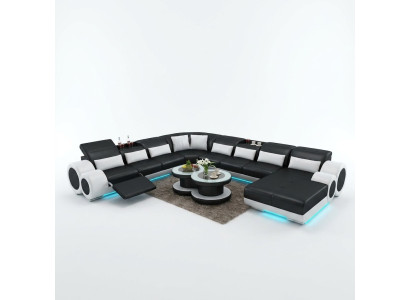 Sofá de cuero Sofá conjunto de salón Esquina sofá Sofá en forma de L con diseño moderno con puerto USB