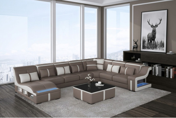 Sofá de cuero sofá de esquina de diseño moderno, conjunto de muebles en forma de U con USB nuevo