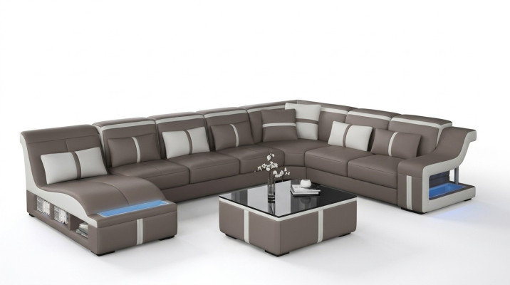 Sofá de cuero sofá de esquina de diseño moderno, conjunto de muebles en forma de U con USB nuevo