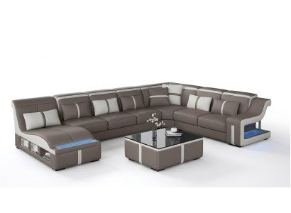 Sofá de cuero sofá de esquina de diseño moderno, conjunto de muebles en forma de U con USB nuevo